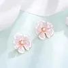 Stud Earrings Bohemia Retro Alloy Flower Earring For Women Pink Bule Pearl Summer Fashion Jewelry Pendientes 2024