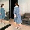 ドレス2082＃2021スプリング韓国のファッション格子縞のコットンマタニティドレスシックな妊娠中の女性のための甘い服ルーズ妊娠ドレス
