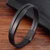 Charmarmband Fashion Simple Leather Braid Armband Rostfritt stål Spännen Clasps för män Handgjorda Bangle Wholesale Jewelry Gift