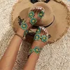 Sandaler Kvinnor Flower Decor Flat Sandals Toe Loop Slip On Summer Outdoor Shoes Casual Boho Style Sandaler T240302
