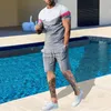 Herren-Trainingsanzug, 2-teiliges Set, Sommer-Streifen-Sport-Hawaii-Anzug, Kurzarm-T-Shirt und Shorts, lässige Mode für Herren, Kleidung 240219