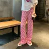 ズボンharajuku y2kピンクパンツハートプリント甘いズボンヴィンテージ美術パーティーパンツポケットジョガー衣装女性ニューストリートウェア