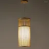 Pendant Lamps Japanese Single-headed Hollow Bamboo Lights Chinese Zen Tea Room Restaurant Aisle Bedroom Bar Hanging Fixtures