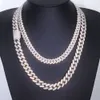 مخصص عالي الجودة 12 مم 19 مم 2 ROWS سلسلة الوصلة الكوبية S925 Silver Iced Out Moissanite Hiphop Necklace Link Mens Jewelry