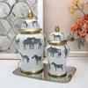 Bottles Phnom Penh Ceramic Ginger Jar With Lid Creative Zebra Crafts Vase Ornament Living Room Universal Storage Home Decorations