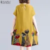 Dresses Womens Vintage Cartoon Print Dress Zanzea Lapel Knee Vestidos Casual Loose Short Sleeve Sundress 2023 Summer A Line Robe Femme