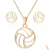 Earrings Necklace Set Fashion Women Sier Color Gold Stainless Steel Ball For A Gift Drop Delivery Jewelry Sets Otgca