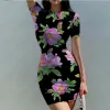 Elbise 2023 Yaz Yeni Moda Kadınlar 3D Baskı Renkli Çiçek Mizaç Seksi Stil Kadınlar Sıkı Yuvarlak Boyun Kısa Kol Elbise