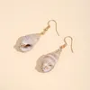 Boucles d'oreilles pendantes en forme de coquille de conque créative, Style plage personnalisé, loisirs et bicolore naturel pour femmes