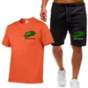 Nouveaux vêtements d'été pour hommes deux pièces ensembles hommes survêtement de sport hommes imprimer ensembles à manches courtes hommes t-shirt shorts Fitness vêtements de sport