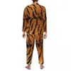 Vêtements de nuit pour hommes Pyjamas imprimés en peau de tigre Homme Motif animal Mode Sommeil Printemps Deux pièces Casual Ensembles de pyjama imprimés surdimensionnés