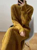 Casual Dresses Taruxy Sticke Long Dress Women Loose Sleeve Turtleneck Pullover Femme Retro Elegant Warm Sweater Womens Knitwear Cover Up