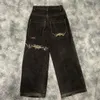 JNCO Jeans Y2k Hip Hop Graphic Print Gothic Black Baggy Jeans Retro Pants Men Women Streetwear High Waist Wide Leg Trousers 240228