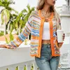 Cardigan for Women Rainbow Color Striped Sweater Cardigan Women Casual Cardigan Front Open Sweaters Hollow Out Daily Outfit 240219