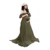 Dresses Women's Lace Pregnant Clothing Women Trailing Shortsleeved Onepiece Long Dress Photography Flying Sleeve Maternity Dress