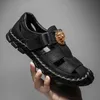 New luxury leisure baotou leather hole lazy man slip-on men's beach shoes Brand Luxury Slippers T48