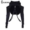 Autumn Long Sleeve Crop Tops Lady Cool Chain Fashion Clothes Loose Cold Shoulder Hooded Hoodie Gothic Sexy Streetwear 240301