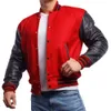 Jaquetas Letterman de lã personalizadas masculinas de alta qualidade Cor vermelha Jaqueta do time do colégio de beisebol com manga de couro preto 56