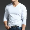 Casual Mens Long Sleeves Muscle V Neck Slim TShirt Solid Color Activewear Tops Tee Undershirt T Shirt Man Clothing 240226