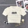 Designer shirt Strass Letter mius mius T-shirt Dames Tops Designer Gebreide Tees Sexy Holle Trui Multi Kleur