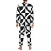 Vêtements de nuit pour hommes Pyjamas Mâle Two Tone Home Nightwear Noir Blanc 60S Style Pièce Casual Pyjama Ensembles À Manches Longues Kawaii Costume Surdimensionné