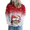 Women's Hoodies Women Fashion Crew Neck Long Sleeve Gradient Print Patchwork Merry Christmas Cotton Sweatshirts Ladies Full Zip Jacket