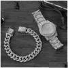 Dameshorloges Dome Camera's Horlogearmband voor dames Cubaanse ketting Bedel Iced Out Mode Luxe Gouden Set Sieraden Drop Delivery Dhqyd
