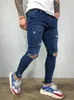 Trous aux genoux en détresse élastique jean moulant hommes déchiré Biker Denim pantalon solide lavé Streetwear noir pantalons Hombre Joggers 240226