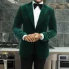 Costumes pour hommes, Tuxedos de mariage en velours pour hommes, coupe cintrée, Style italien, Blazer vert, costume deux pièces personnalisé (veste et pantalon), 2024