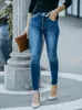 Mulheres Stretchy Skinny Jeans Senhora Cintura Alta Vintage Lápis Calças Longas Meninas Leggings Perna Reta Moda Casual Calças Diárias 240229