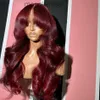 Perruque Lace Front Wig Body Wave de couleur rouge, perruques de cheveux humains avec frange, perruque frontale en dentelle sans colle pré-épilée, perruques synthétiques bon marché en vente0PKS 0PKS