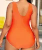 Womens Swimwear 2024 Plus Swimsuit Solid One Piece Hollow Large Size Women Summer Beachwear Bathers Swimming Bathing Suit Female