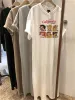 ドレス2023新しい夏の春の女性ファッション漫画プリントコットンTshirt langhid windルーズカジュアルショートスリーブ膝女性ドレス