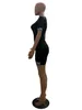 基本的なカジュアルドレスプラスサイズの女性文字半袖スリムフィットラップヒップ女性240302