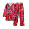 Pantalon de deux pièces pour femmes 2024 Printemps Automne Nord-Est Big Flower Ensembles pour femmes Chemise et mode Style national Top Tenues décontractées Z4978