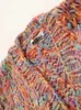 Strickjacke aus grober Wolle, Rundhalsausschnitt, mehrfarbig, Regenbogenpullover für Damen, handgefertigt, hochwertig, C-197 240227