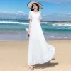 Klänning maxi klänning kvinnor spets lapptäcke casual klänning boho stil vneck sommar fasta färger chiffong klänning överdimensionerad vestidos de fiesta