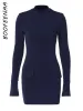 Dress BOOFEENAA Fashion Long Sleeve Short Dresses Women Clothing 2023 Fall Winter Elegant Party Bodycon Dress Deep Blue C16CE25