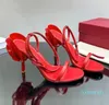 Nouvelle fleur embelli talon aiguille sandale 1959 ln veau femme rouge pur cheville sandale à talons hauts chaussures de luxe designer mode chaussures de soirée de mariage