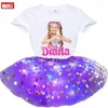 Kleidung Sets Sommer Mädchen Tutu Kleid Set Geburtstag T-shirt Mädchen Kinder Party Licht Weihnachten Kleine Kostüm 2024