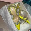 Sandalias Zapatos de fiesta de boda para mujer Zapatos de tacón con correa en el tobillo con lazo Mach Cristales Punta puntiaguda Tacones de aguja cubiertos de satén de seda con diamantes