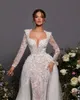 Lindo sereia vestidos de casamento pérolas quadradas renda tule ombro almofada mangas compridas trem destacável zíper feito sob encomenda plus size vestido de noiva vestidos de novia