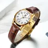 Dresses Olevs Classic Quartz Watch for Women Brown Leather Strap Watch with Date Feature Digital Dial Waterproof Ladies Dress Wristwatch