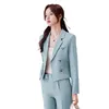 Dwuczęściowe spodnie kobiet Blue garnitur Women 2024 Spring High End Fashion Professional Short Blazer and Sets Office Dams Work Wear