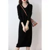 Casual Dresses Wool Seamless Long Skirt Autumn And Winter Elegant Women's Pullover High End V-Neck Sweater Knitted Loose S-XXL