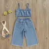 Clothing Sets 2Pcs Kid Girls Summer Outfits Sleeveless Butterfly Embroidery Cami Tops Jeans Set