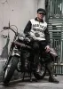 바지 비 재고 빈티지 오토바이 바지 남성을위한 바지를 타는 바지 미드리스 블랙