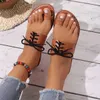 Pantofole Donna Toe Loop Sandali con diapositive Moda Open Toe Lace Up Slip On Scarpe Casual Beach Slides piatte T240302