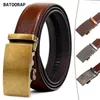 Belts BAOORAP Men's Leather Belt Vintage Metal Automatic Buckle Brown Designer Man Business Fashion Accessories