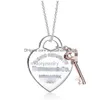 Ювелирное ожерелье Anydesigner T Family Classic Love Brand Key Подвеска в форме сердца S925 Sier High Edition Минималистичный дизайн O-Bone Dro Dhzf5